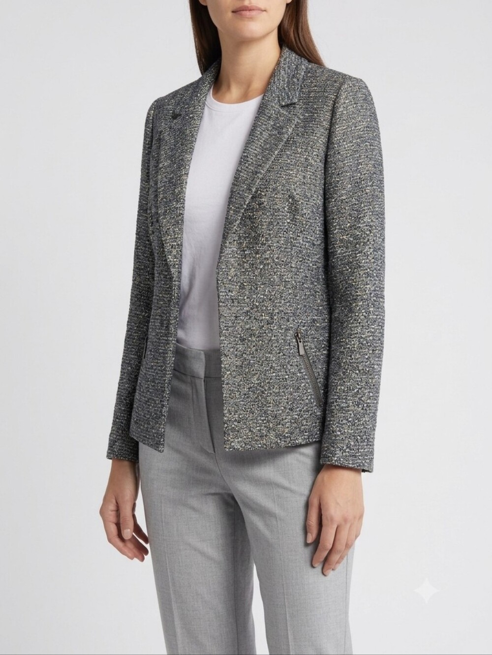 Chicos NWT Tailored Gray Tweed Women's Blazer Jacket, Size XL